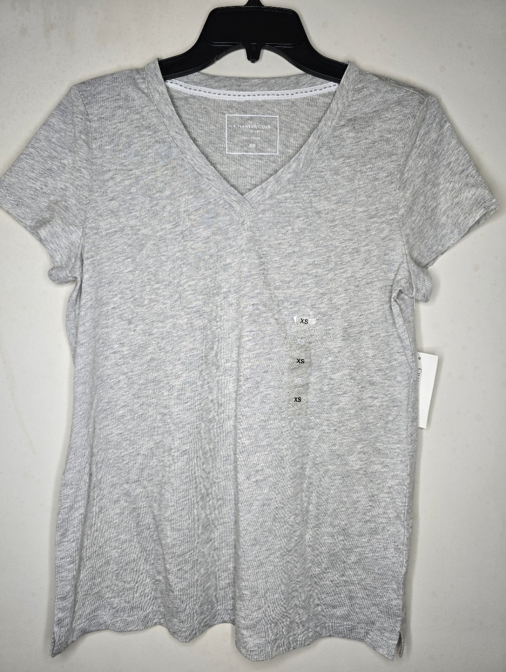 Charter Club Cotton V-Neck Pajama T-Shirt Pullover Misty Grey Heather XS - M